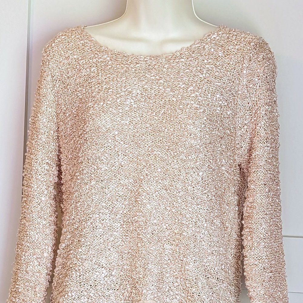 Champagne Sparkly Loose Knit Sweater with Sheer trim for her